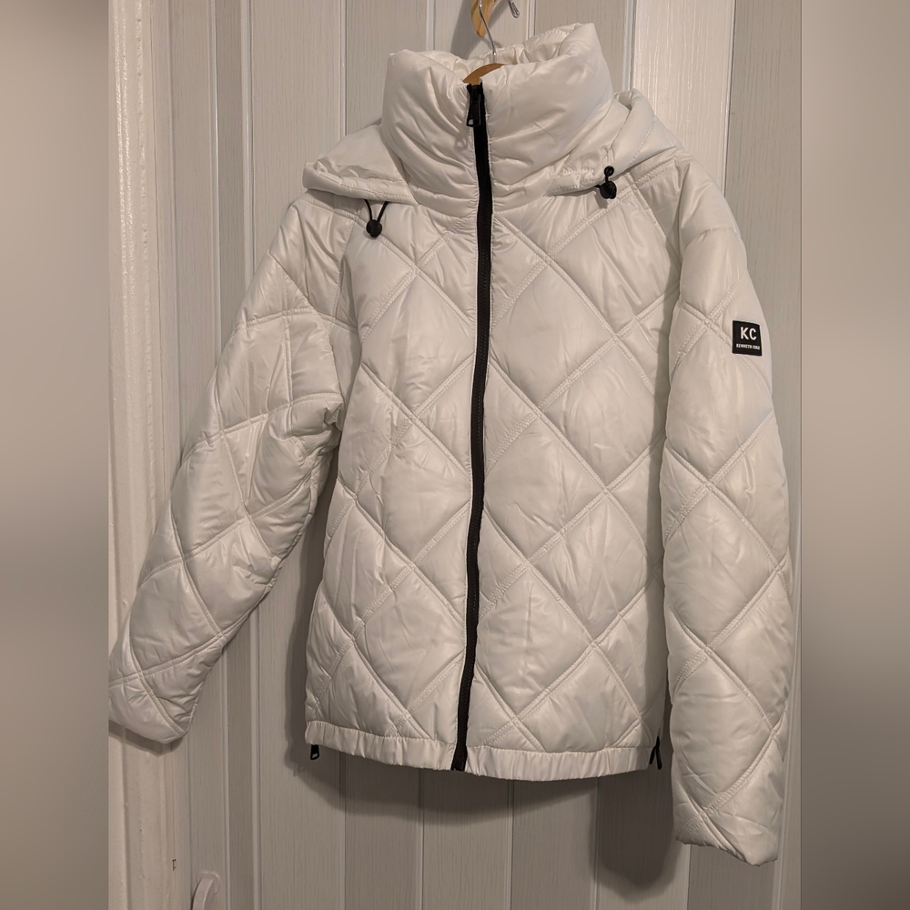 Kenneth Cole NY Womens Puffer Jacket, Hooded, White, Size SP NWT